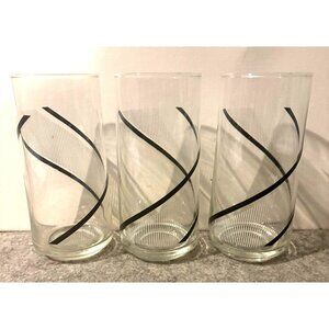 3 Vintage George Briard Crisa High ball Glasses With Black/White Stripes  #3213